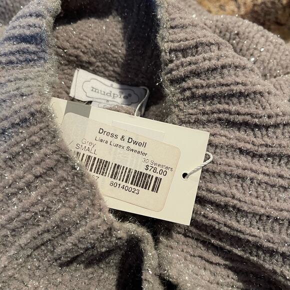 NWT Mud Pie Womens Sweater Minimalist Cozy Preppy Causal Mock Neck Gray Small IS - Picture 2 of 4